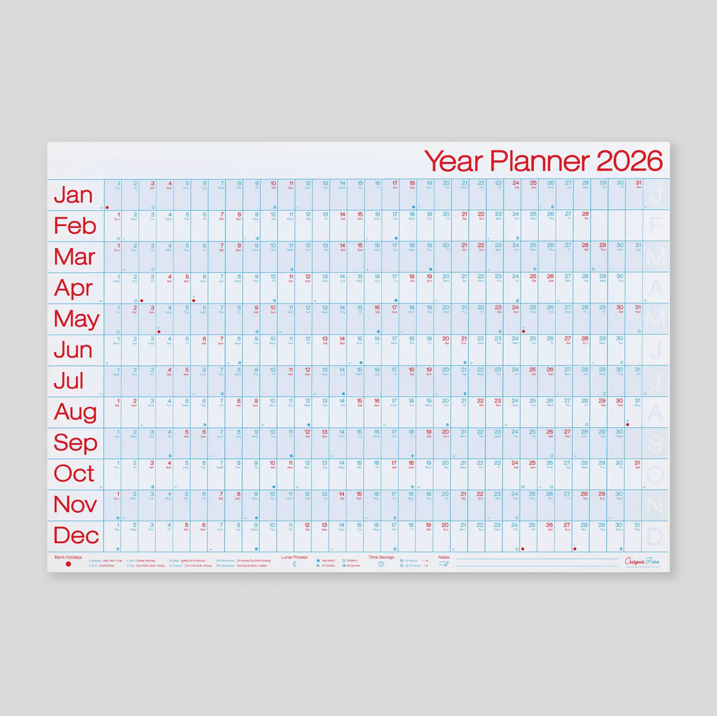 Crispin Finn Wall Planner 2026 | Classic LANDSCAPE format