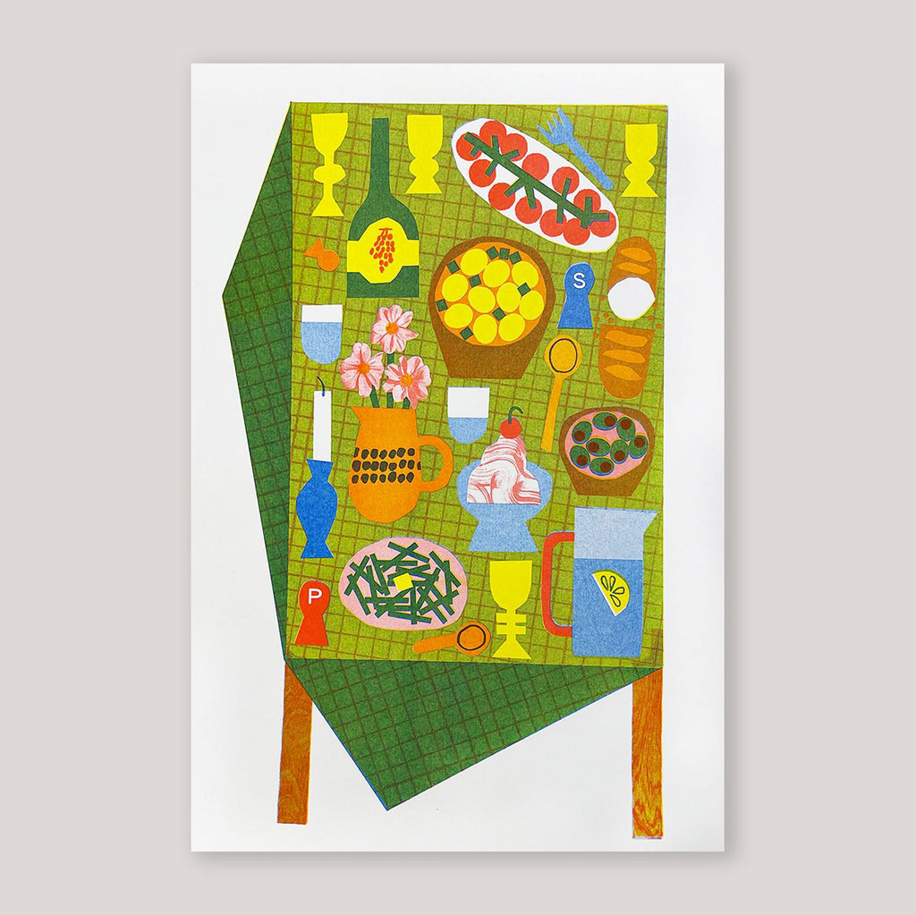 Dinner Table A3 Risograph Print  | Lizzie Lomax