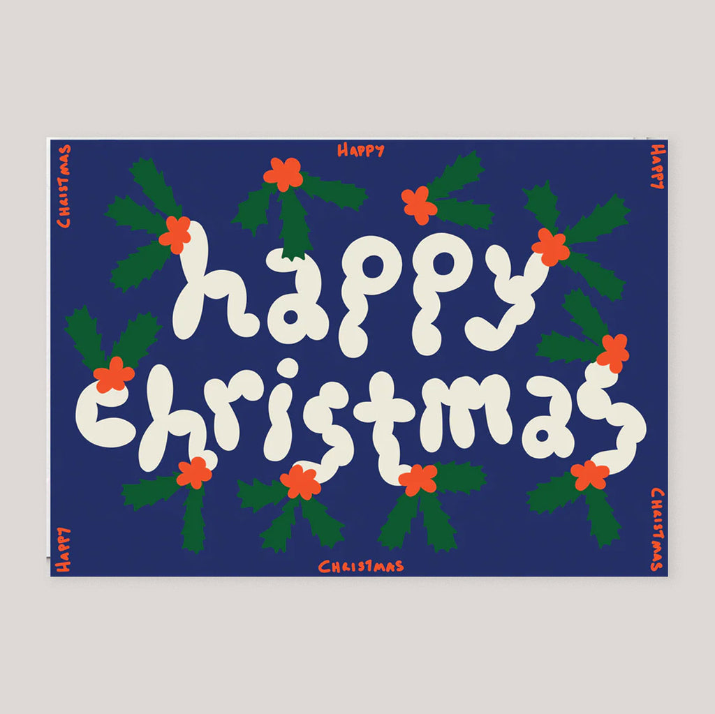 Micke Lindebergh For Wrap | 'Happy Christmas Holly' Embossed Card