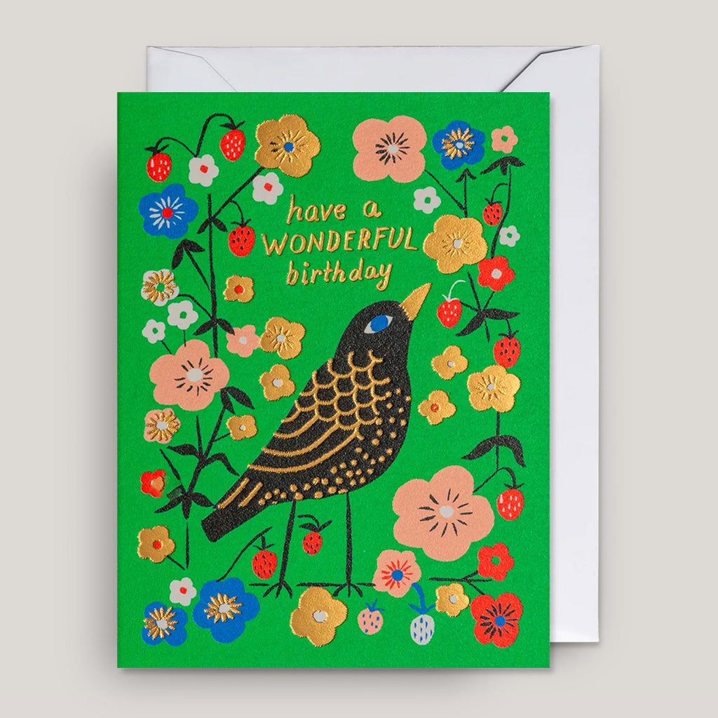 Maja Stein for Lagom | Have a Wonderful Birthday Blackbird Mini Card |. Colours May Vary 