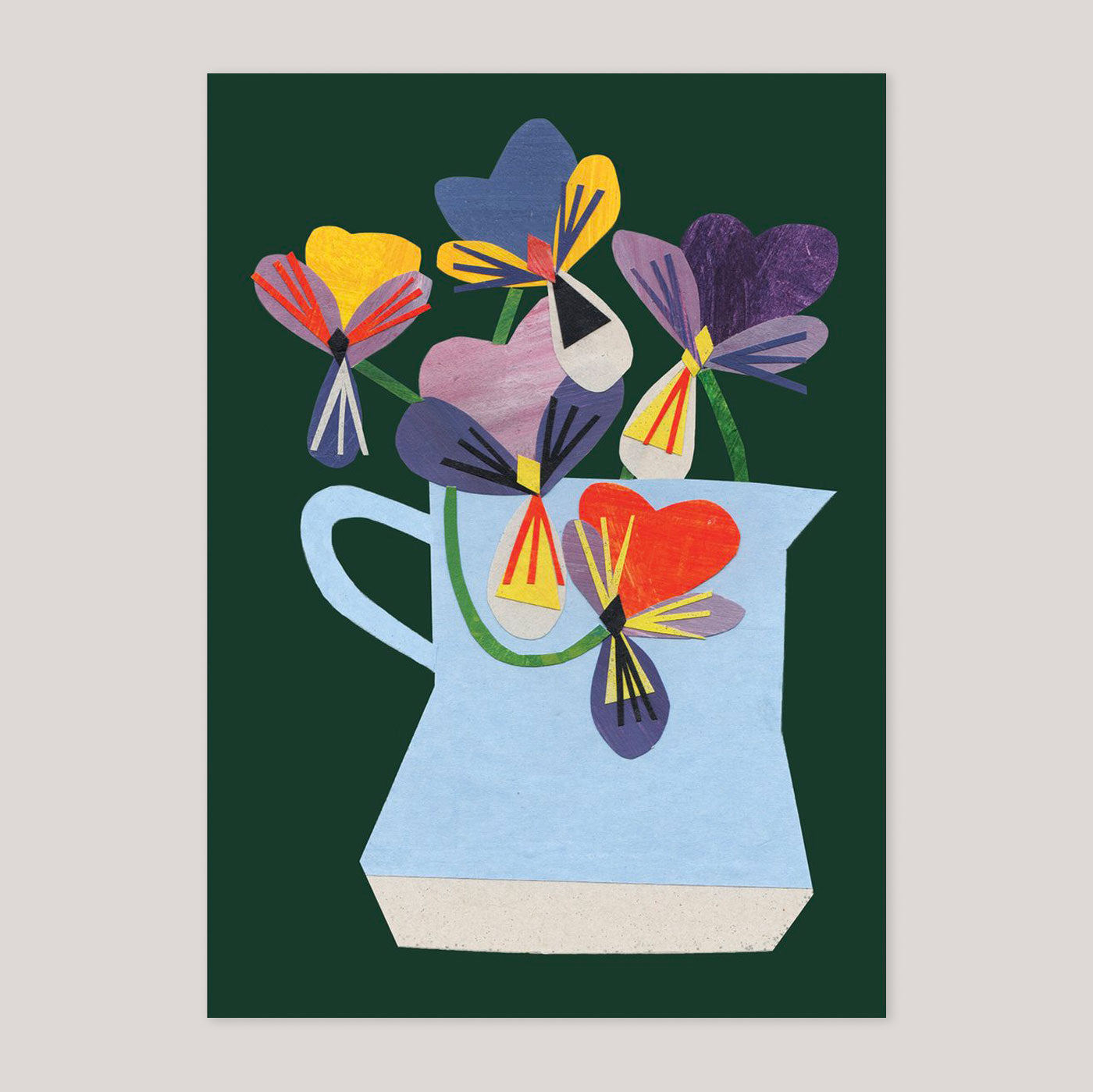 Clover Robin | 'Pansies in a Blue Jug on Green' card