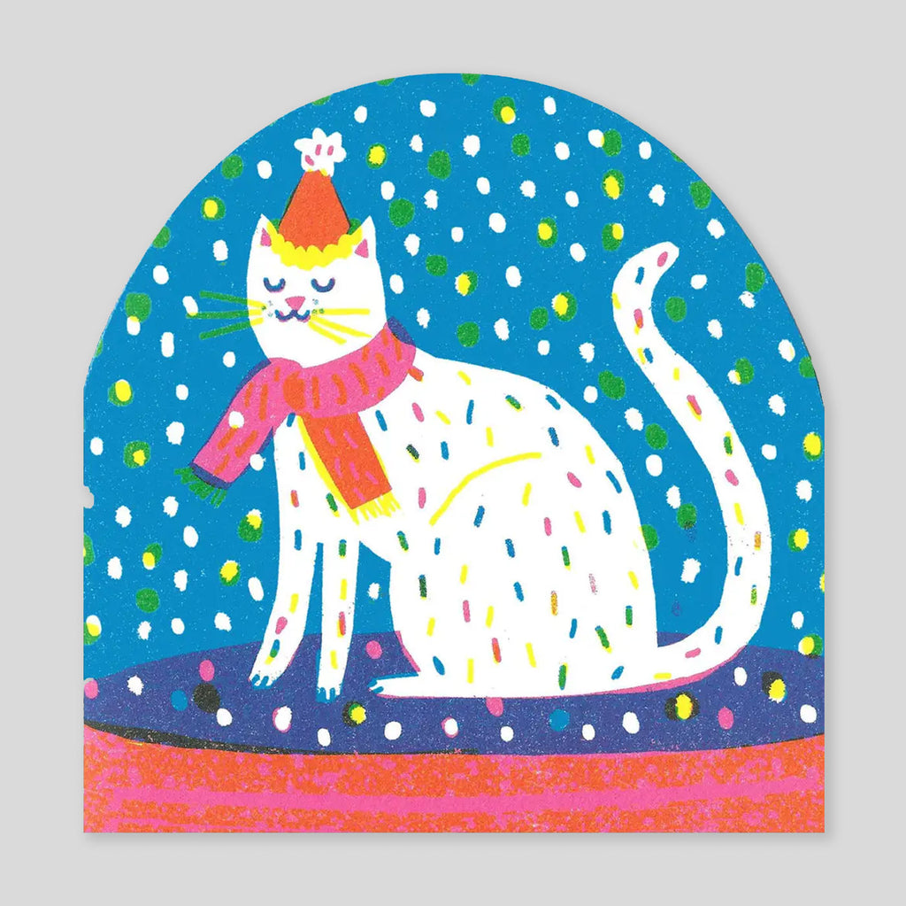 The Printed Peanut | Large Snowglobe Card - White Cat
