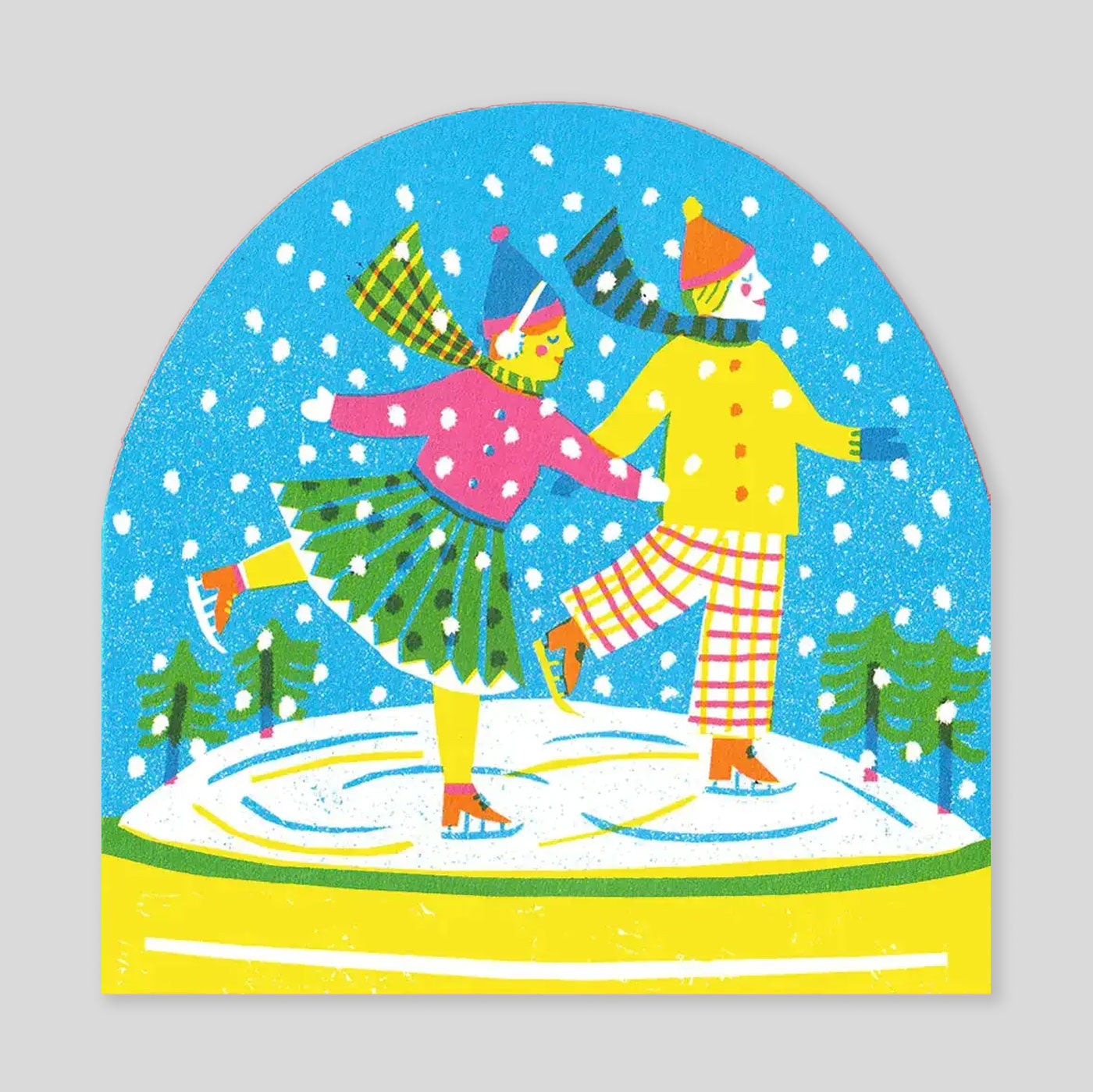 The Printed Peanut | Large Snowglobe Card - Ice Skaters