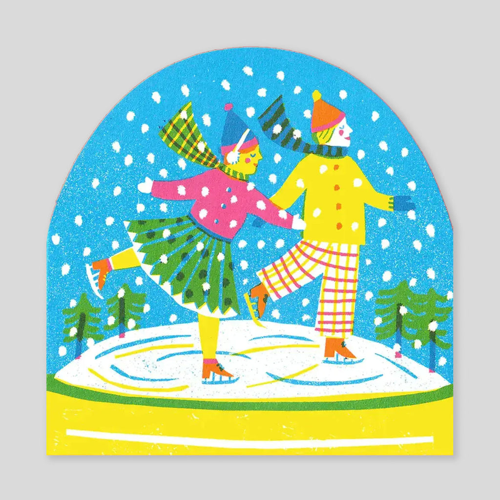 The Printed Peanut | Large Snowglobe Card - Ice Skaters