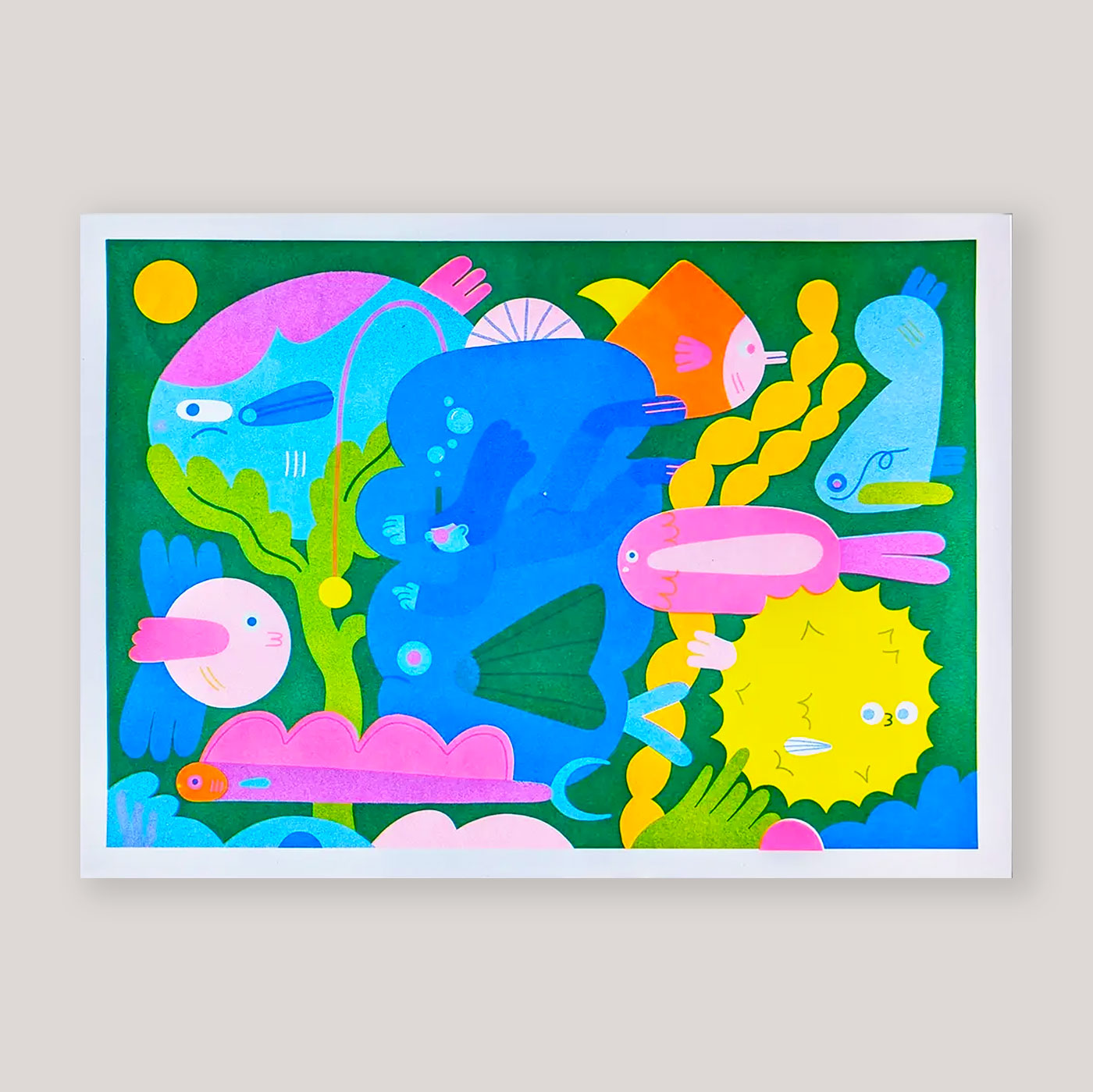 Fishies A3 Risograph Print  | Lauren Morsley