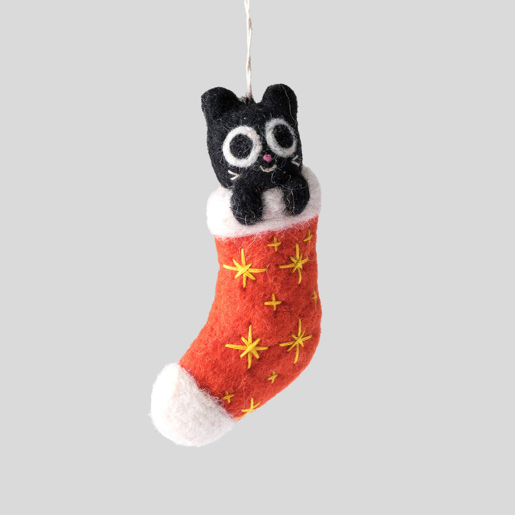 Elliot Kruszynksi For Wrap | Viv - Cat in Red Stocking Felt Decoration