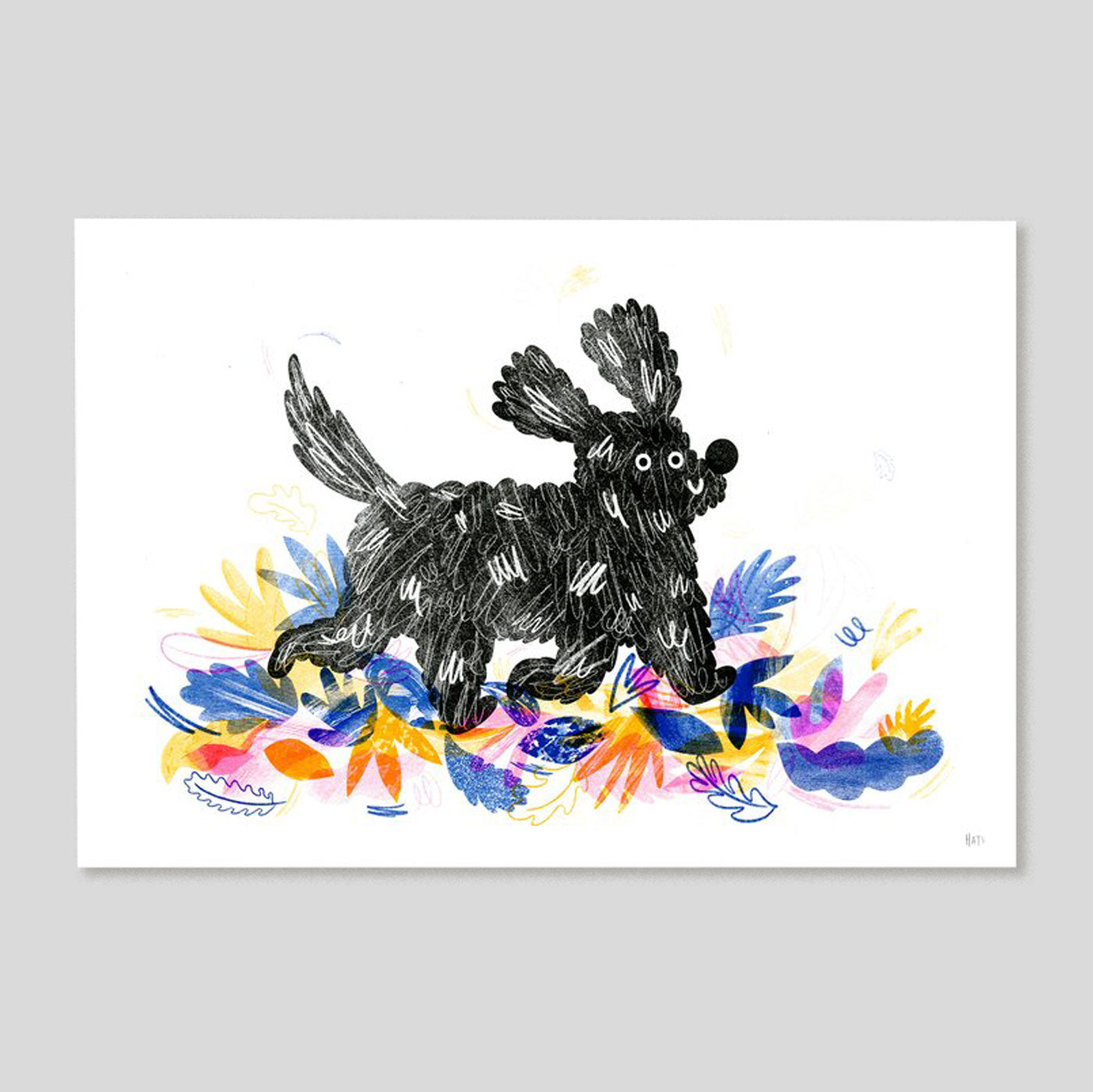 Hattie Clark | Leafy Pup A3 Riso Print | Colours May Vary 