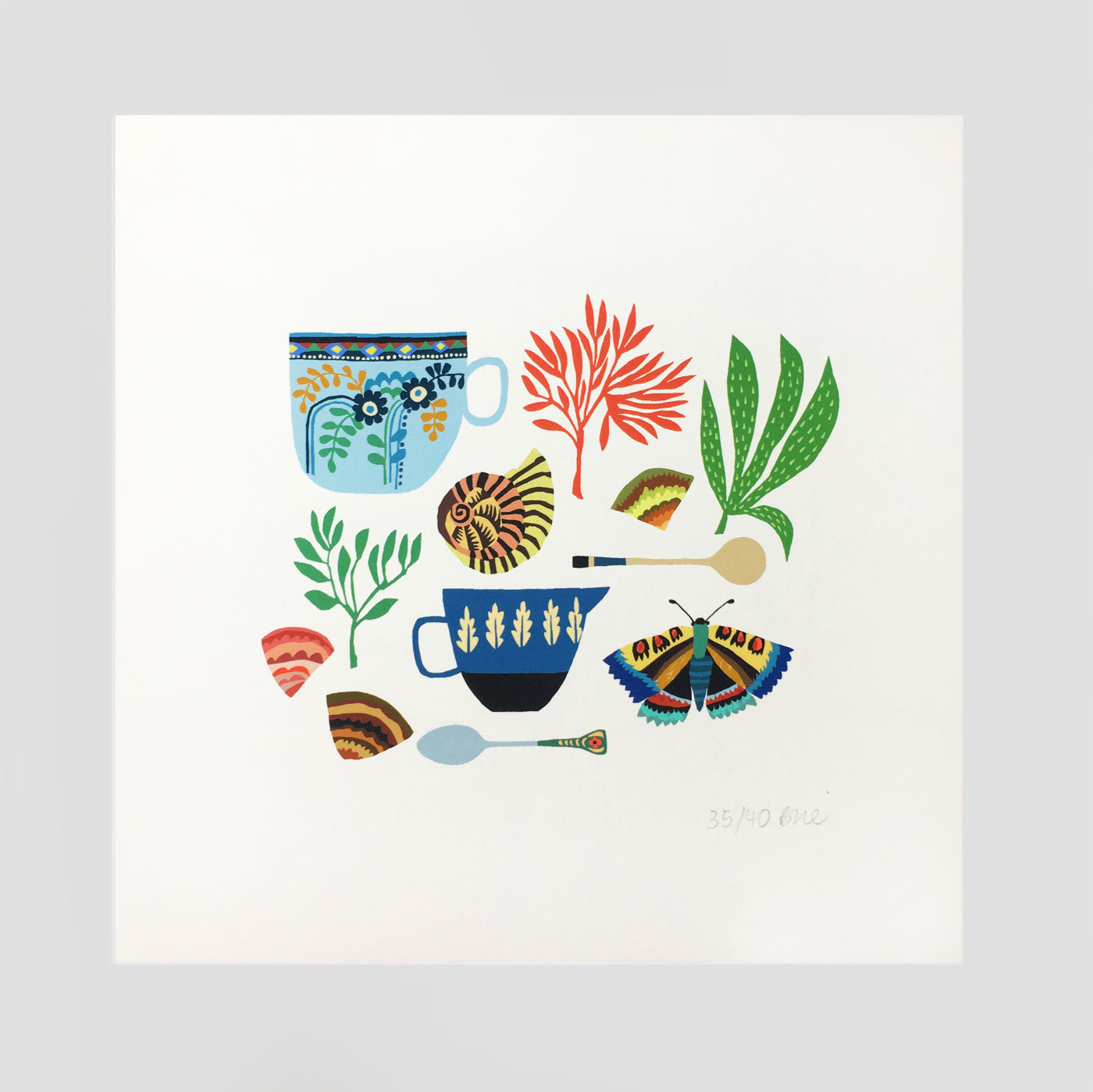 Shells, Cups & Butterfly Print by Brie Harrison
